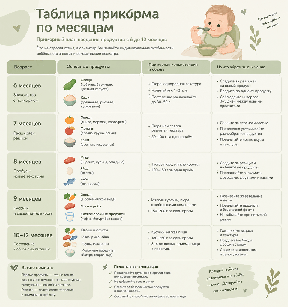 Таблица прикорма по месяцам
