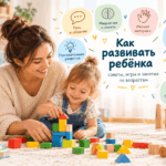 Мама играет с ребёнком в развивающую игру дома