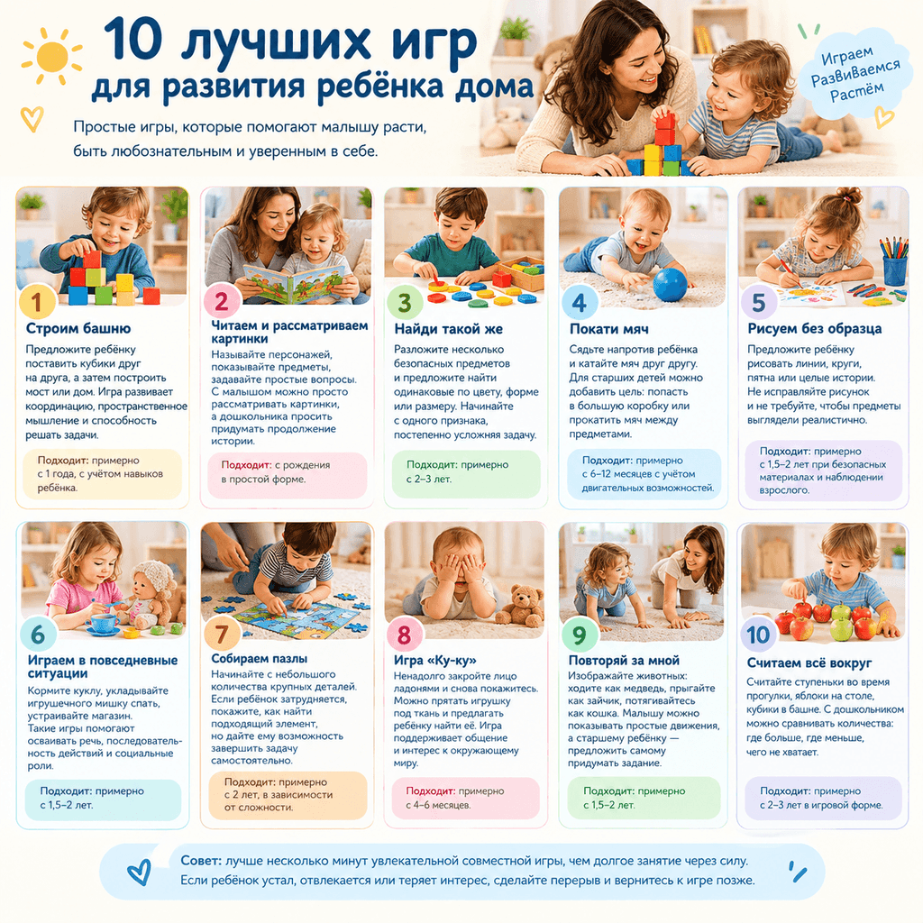 10 лучших игр для развития ребёнка дома